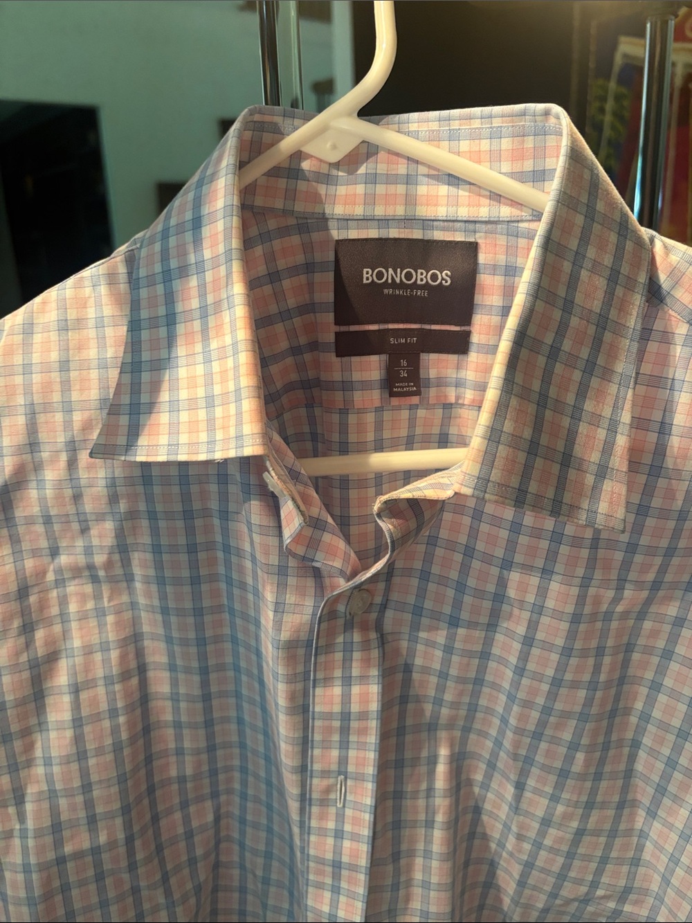 Bonobos Slim Fit Windowpane Dress Shirt — Blue & Pink